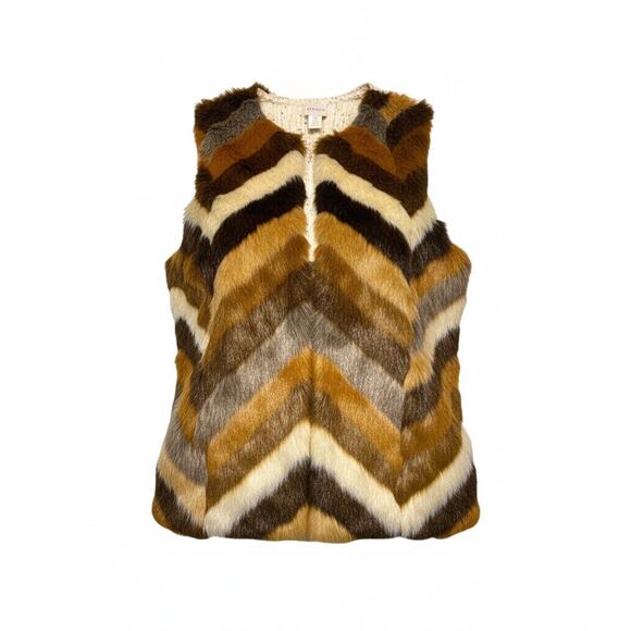 Vintage Chico's Faux Fur Brown Chevron Vest Knit Back Size 0 S/M - Picture 1 of 8